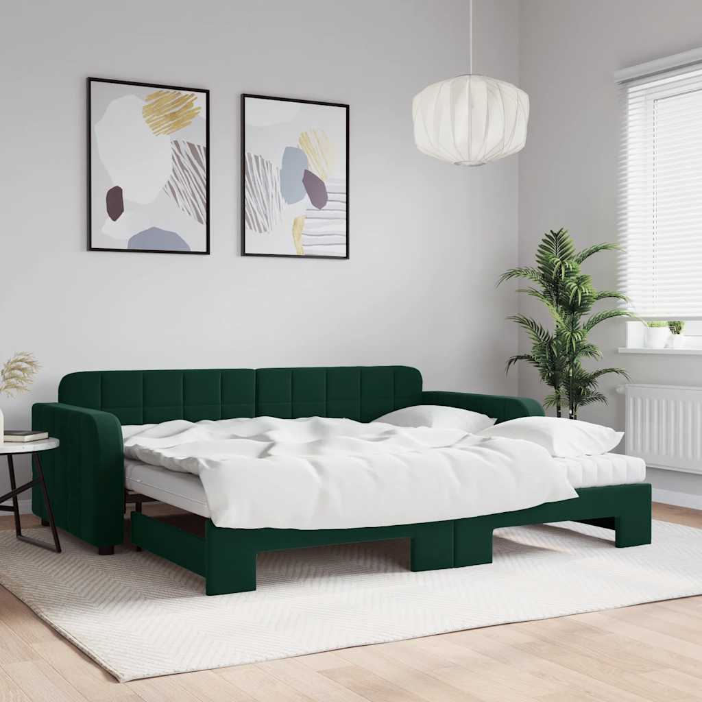Divano Letto Estraibile Materassi Verde Scuro 90x200 Velluto