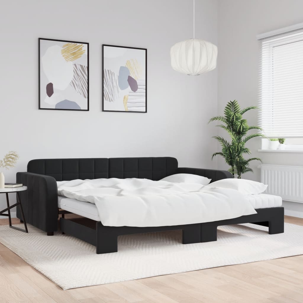 Divano Letto Estraibile con Materassi Nero 100x200 cm Velluto