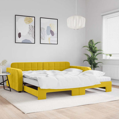 Divano Letto Estraibile con Materassi Giallo 100x200 cm Velluto