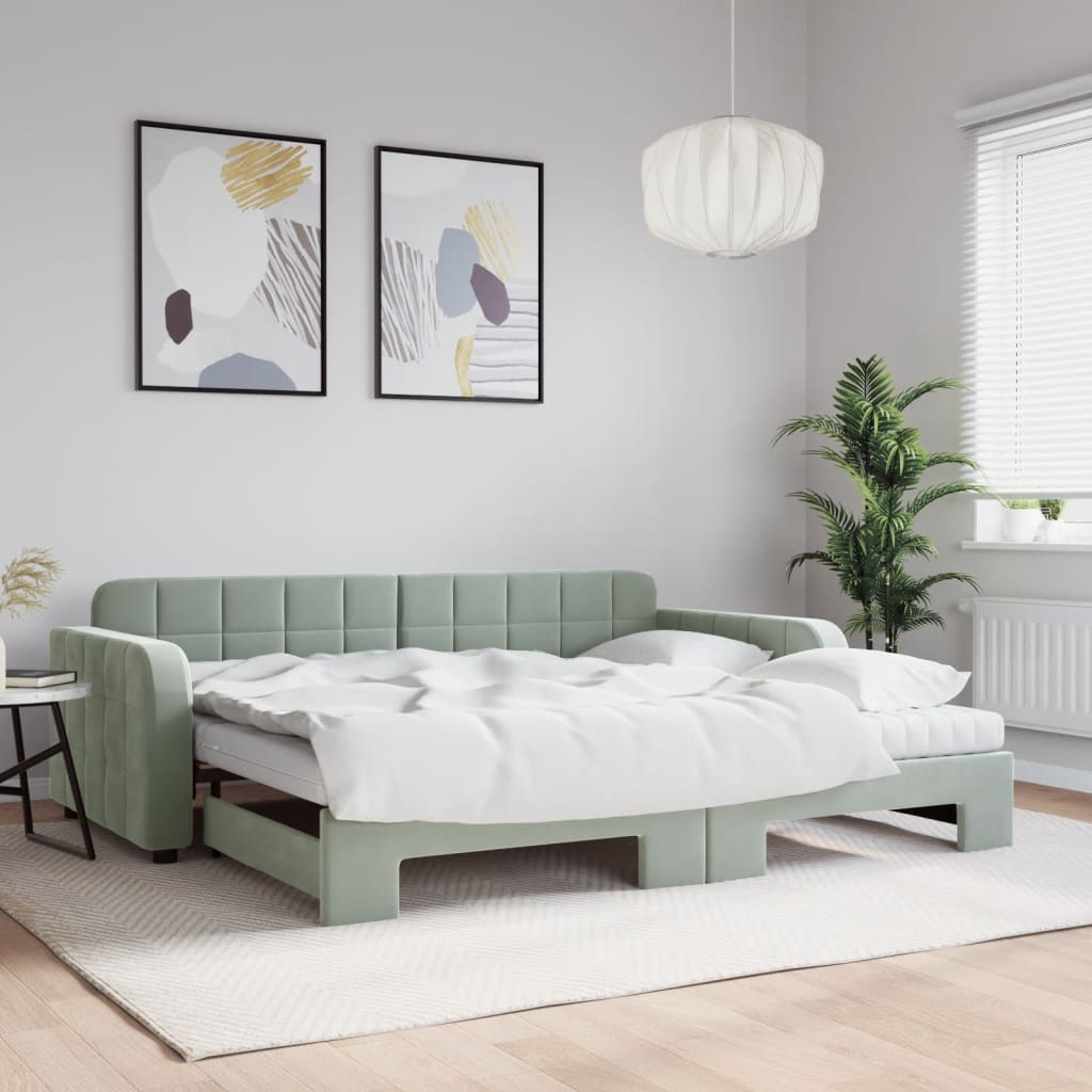 Divano Letto Estraibile Materassi Grigio Chiaro 90x190 Velluto