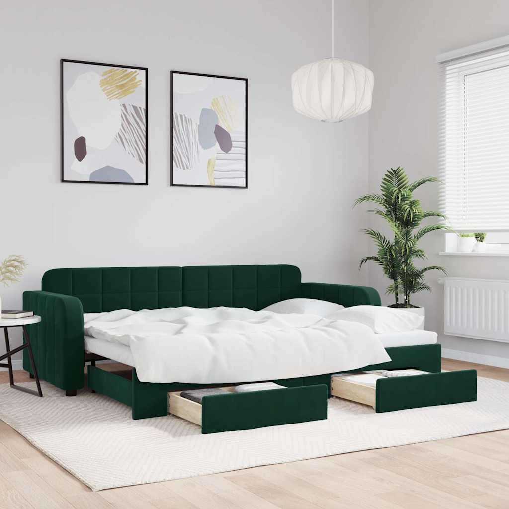 Divano Letto Estraibile Cassetti Verde Scuro 80x200cm Velluto