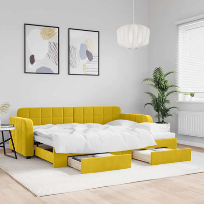 Divano Letto Estraibile con Cassetti Giallo 80x200cm in Velluto