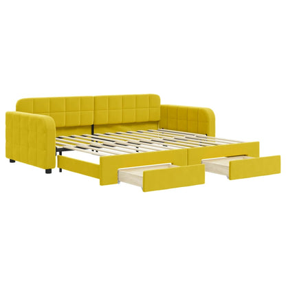 Divano Letto Estraibile con Cassetti Giallo 90x200cm in Velluto