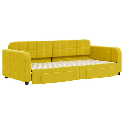 Divano Letto Estraibile con Cassetti Giallo 90x200cm in Velluto