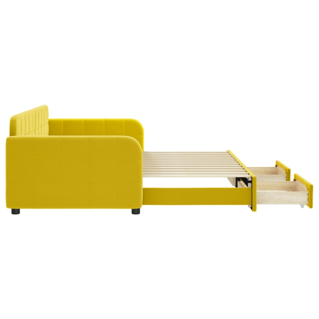 Divano Letto Estraibile con Cassetti Giallo 90x200cm in Velluto