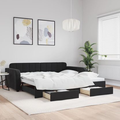 Divano Letto Estraibile con Cassetti Nero 100x200 cm in Velluto