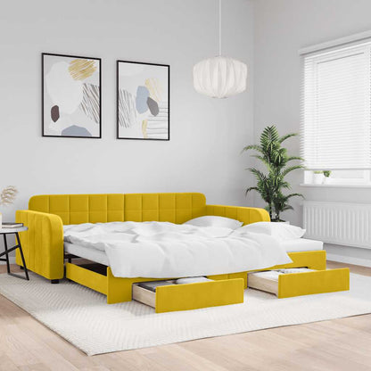 Divano Letto Estraibile con Cassetti Giallo 100x200cm Velluto