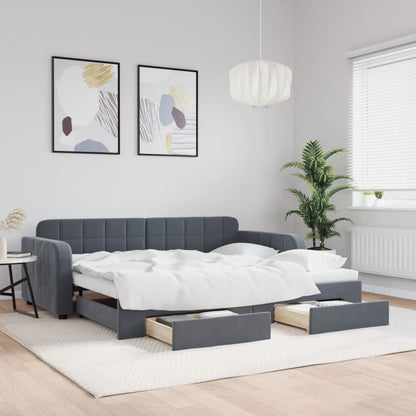 Divano Letto Estraibile Cassetti Grigio Scuro 90x190cm Velluto