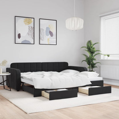 Divano Letto Estraibile con Cassetti Nero 90x190 cm in Velluto