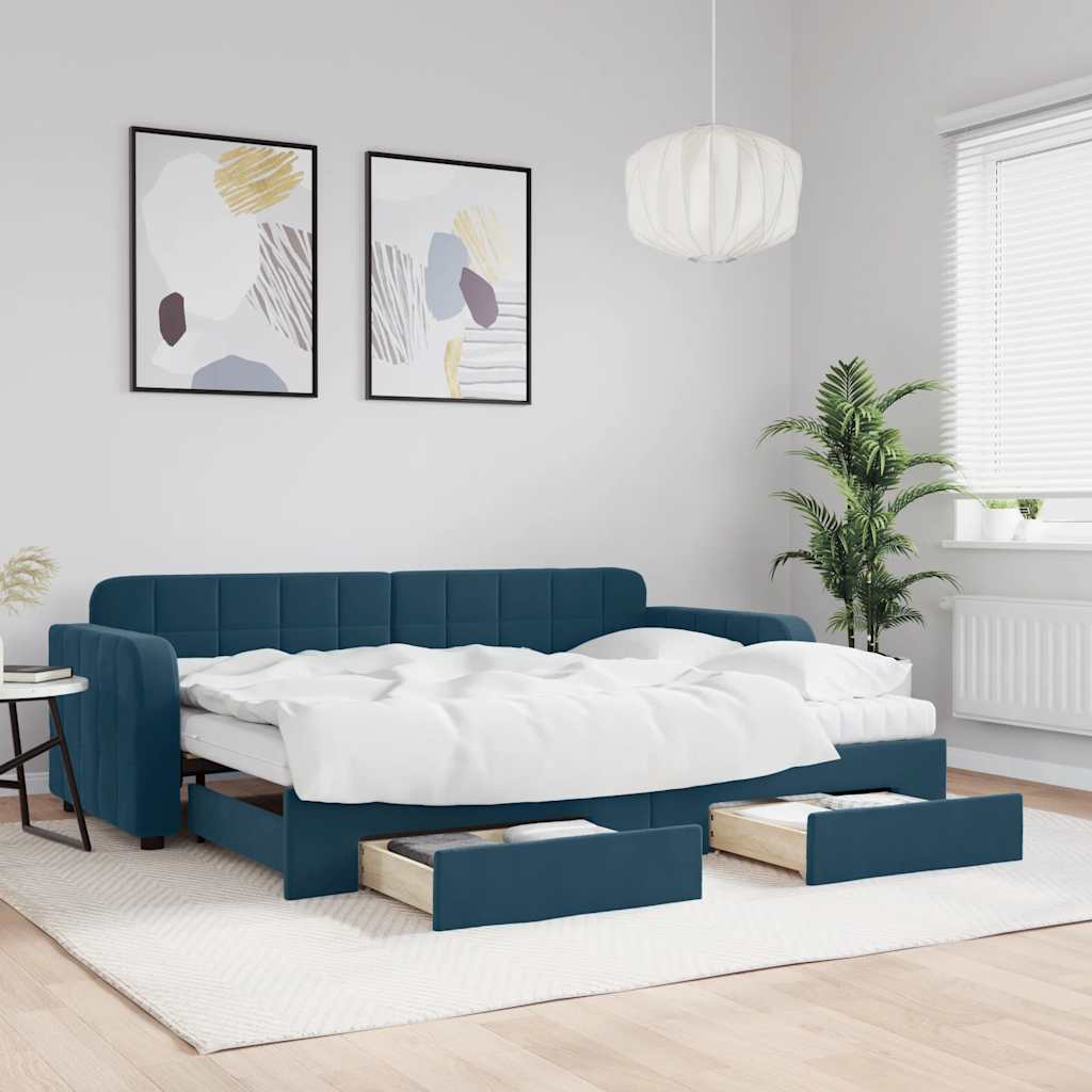 Divano Letto Estraibile con Cassetti Blu 80x200 cm in Velluto