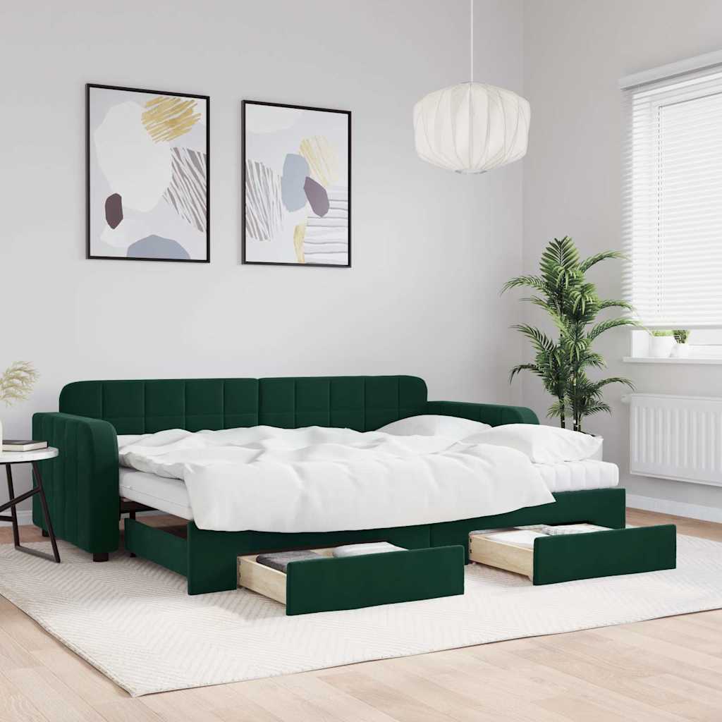 Divano Letto Estraibile Cassetti Verde Scuro 80x200cm Velluto