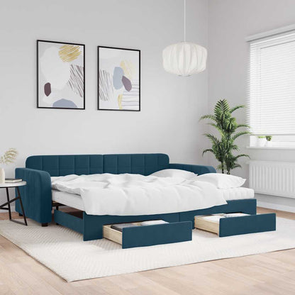 Divano Letto Estraibile con Cassetti Blu 90x200 cm in Velluto