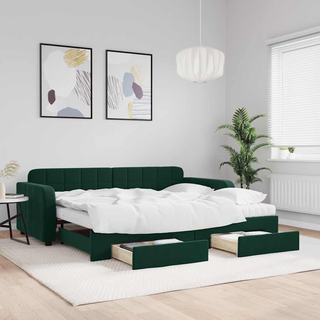 Divano Letto Estraibile Cassetti Verde Scuro 90x200cm Velluto