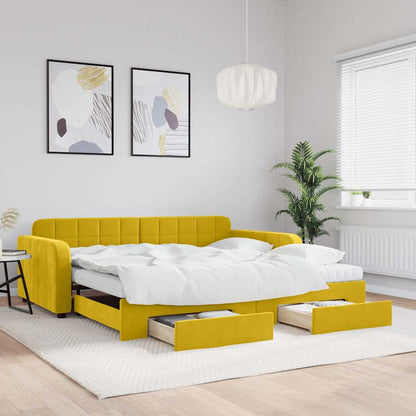 Divano Letto Estraibile con Cassetti Giallo 100x200cm Velluto