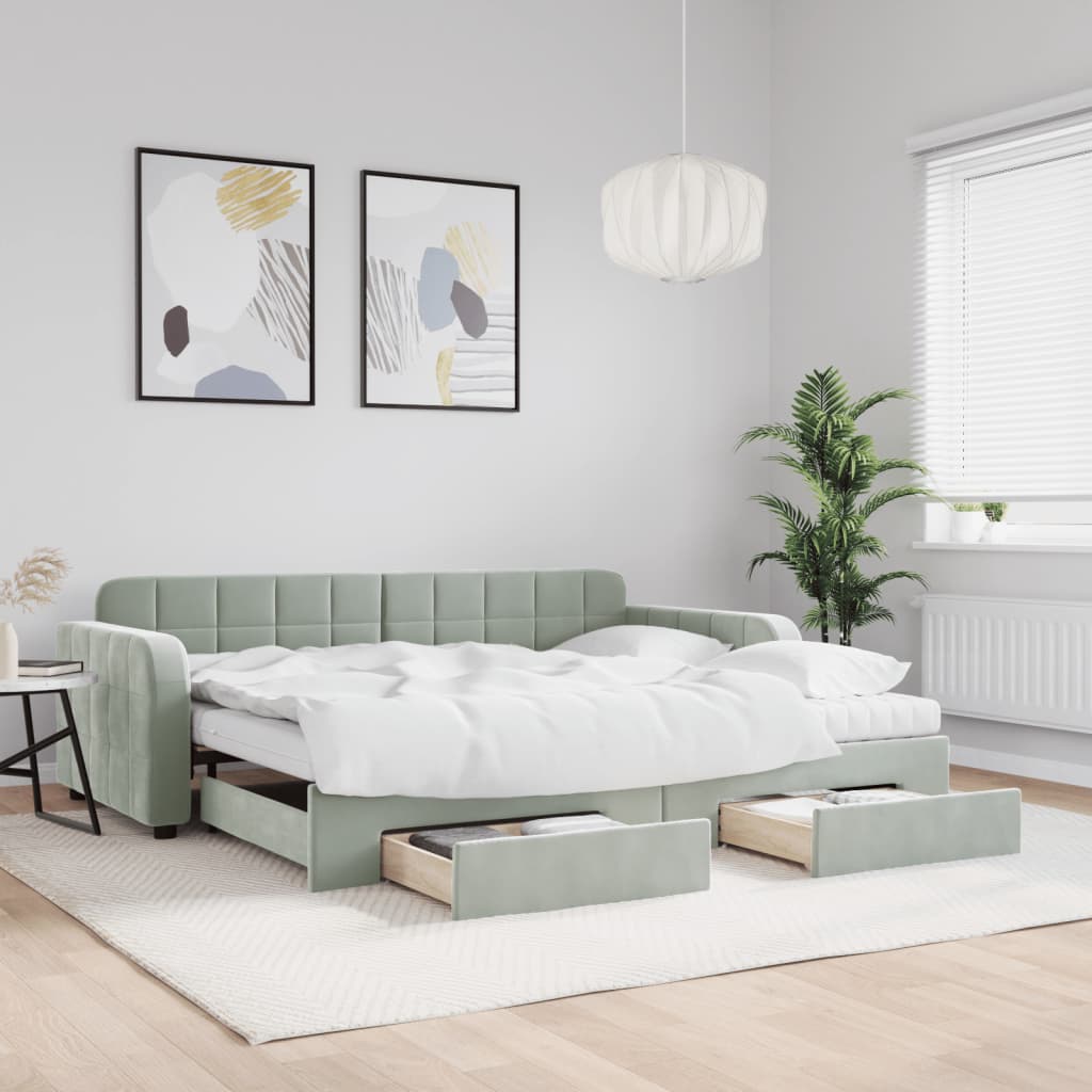 Divano Letto Estraibile Cassetti Grigio Chiaro 90x190cm Velluto