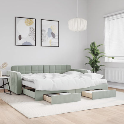 Divano Letto Estraibile Cassetti Grigio Chiaro 90x190cm Velluto