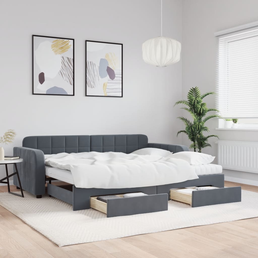 Divano Letto Estraibile Cassetti Grigio Scuro 90x190cm Velluto