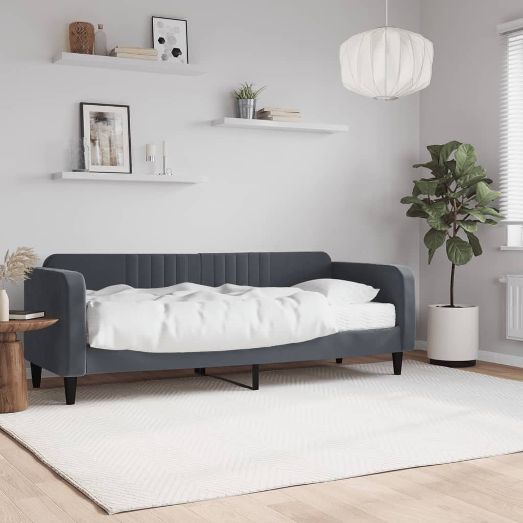 Divano Letto con Materasso Grigio Scuro 80x200 cm in Velluto