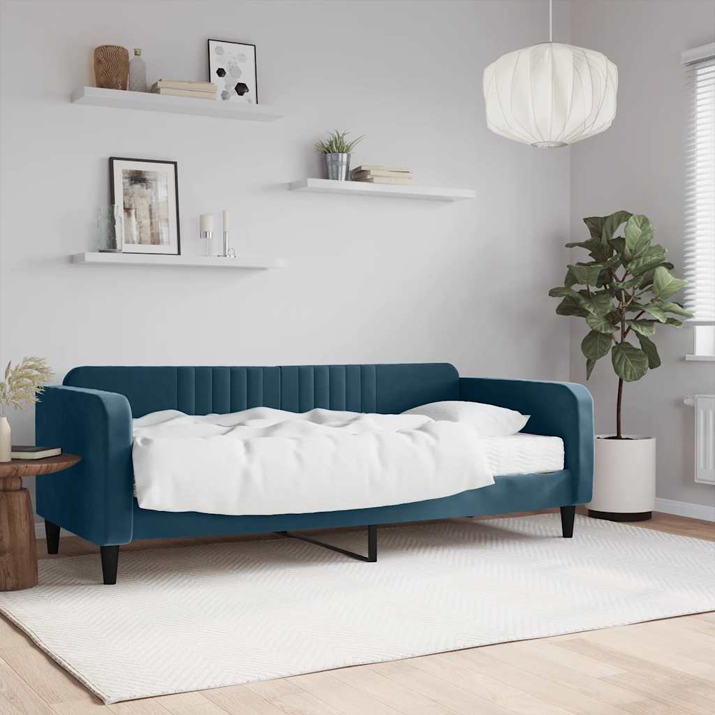 Divano Letto con Materasso Blu 90x200 cm in Velluto