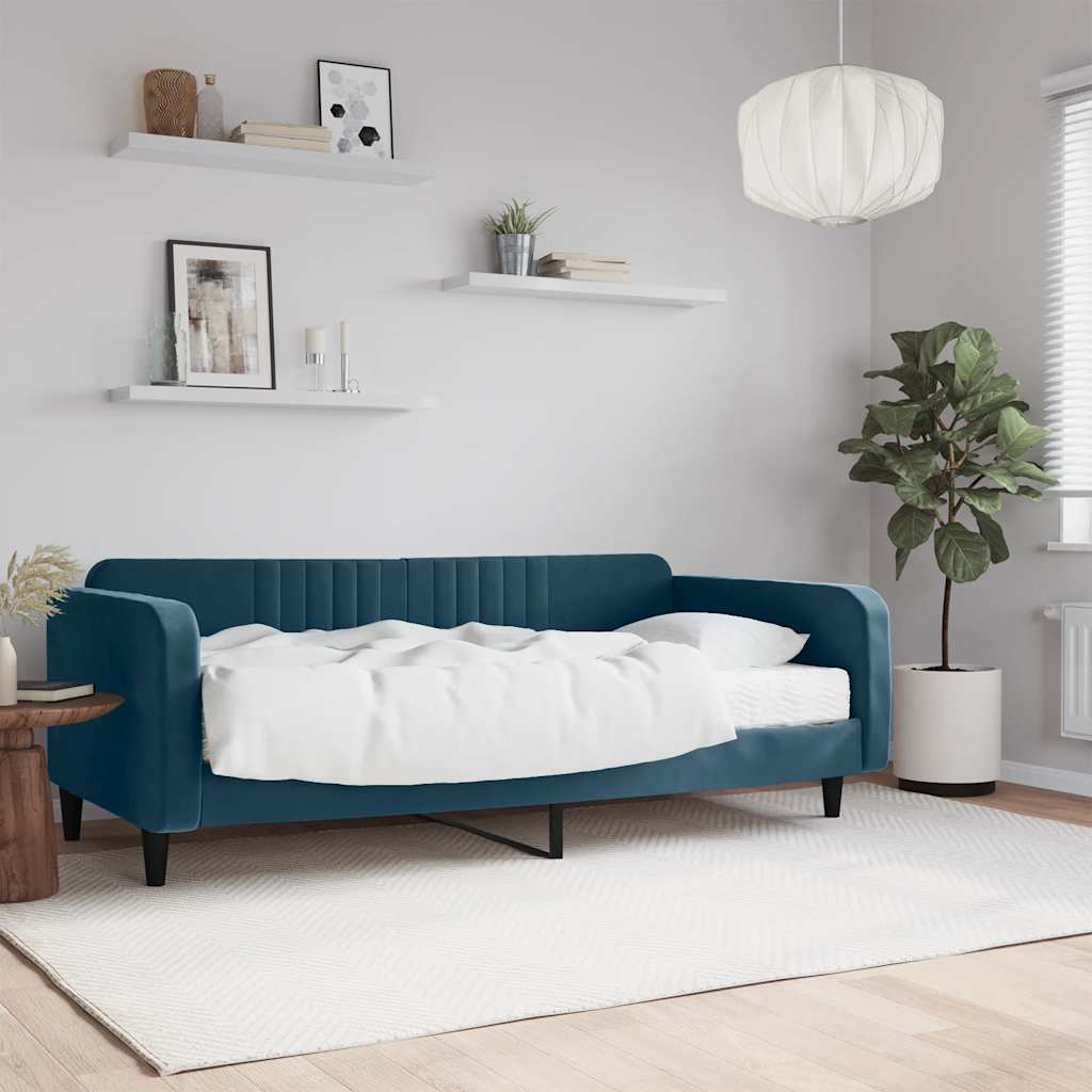 Divano Letto con Materasso Blu 100x200 cm in Velluto