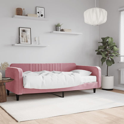 Divano Letto con Materasso Rosa 100x200 cm in Velluto