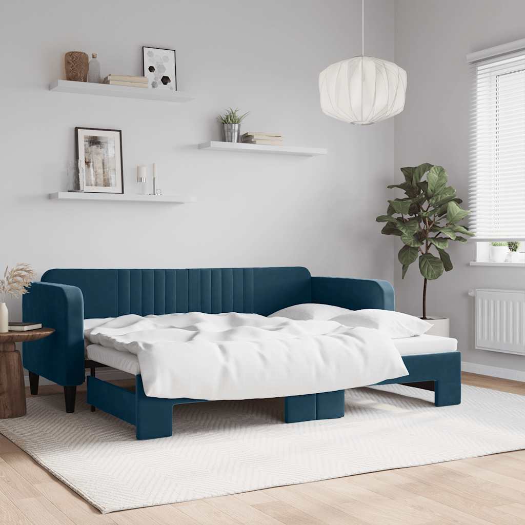 Divano Letto con Letto Estraibile Blu 80x200 cm in Velluto