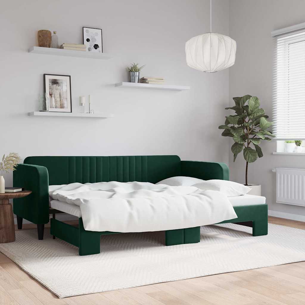 Divano Letto con Letto Estraibile Verde Scuro 80x200cm Velluto