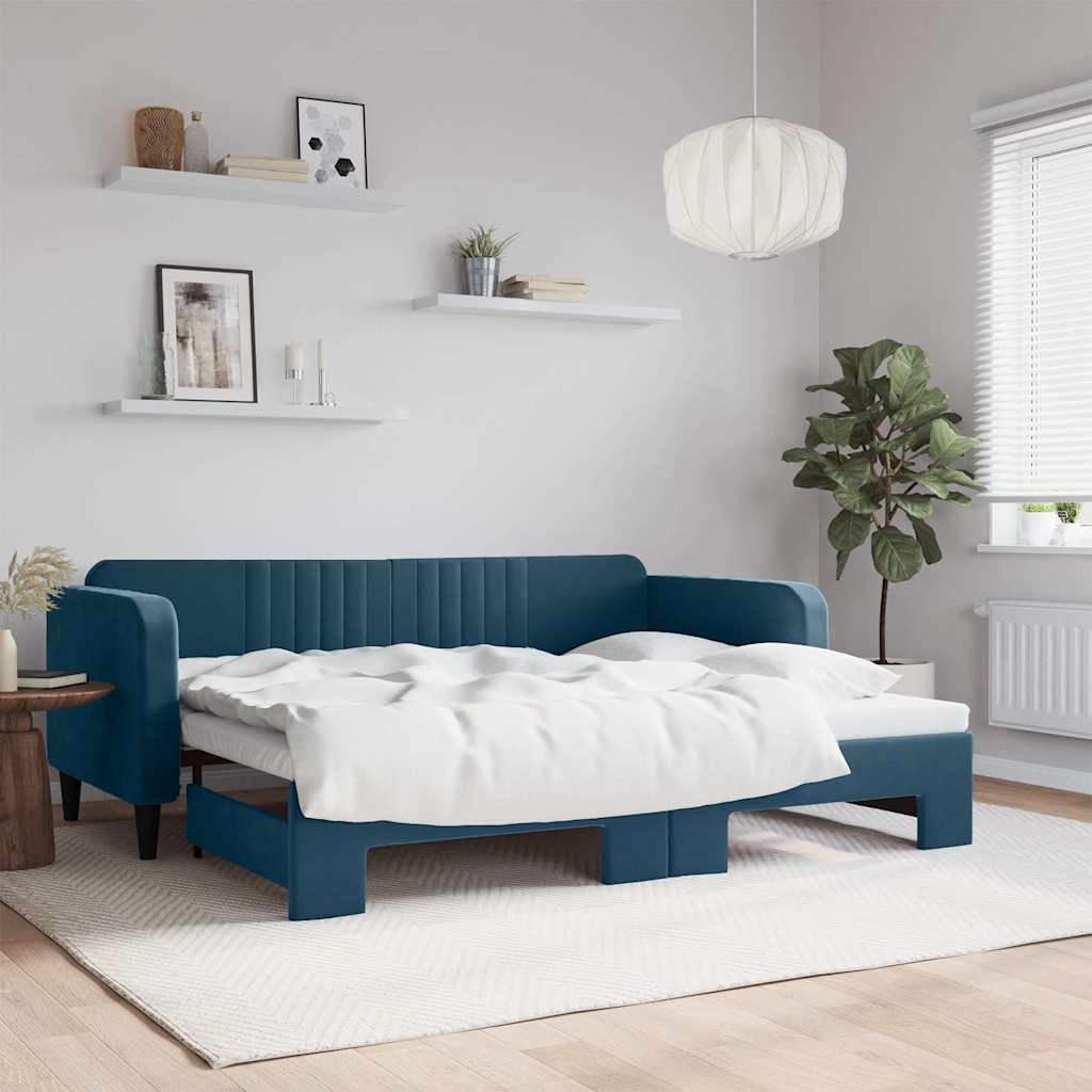 Divano Letto con Letto Estraibile Blu 90x200 cm in Velluto