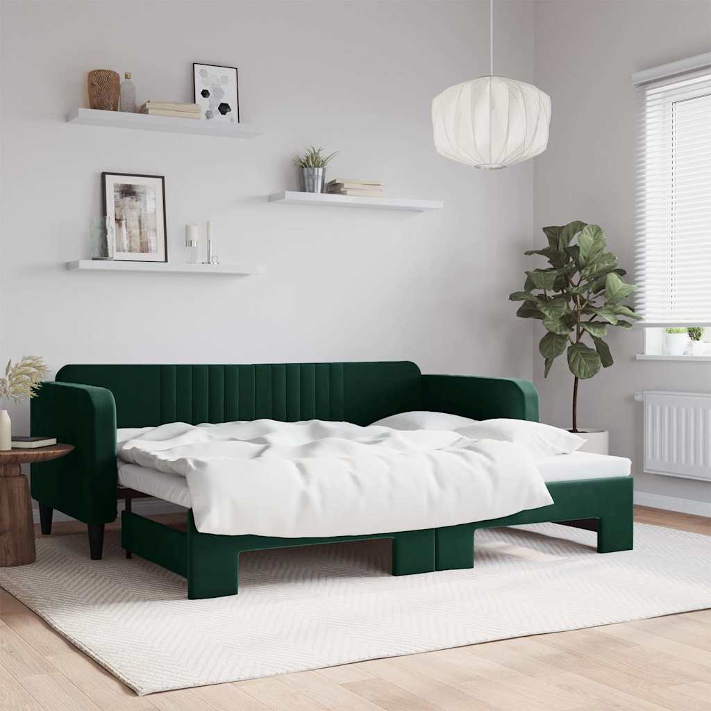 Divano Letto con Letto Estraibile Verde Scuro 90x200cm Velluto