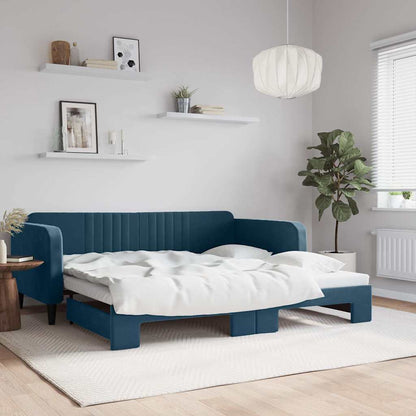 Divano Letto con Letto Estraibile Blu 100x200 cm in Velluto