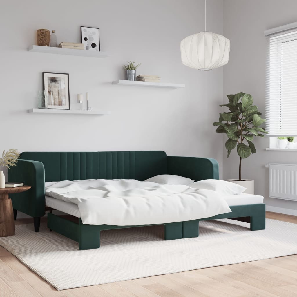 Divano Letto con Letto Estraibile Verde Scuro 100x200cm Velluto