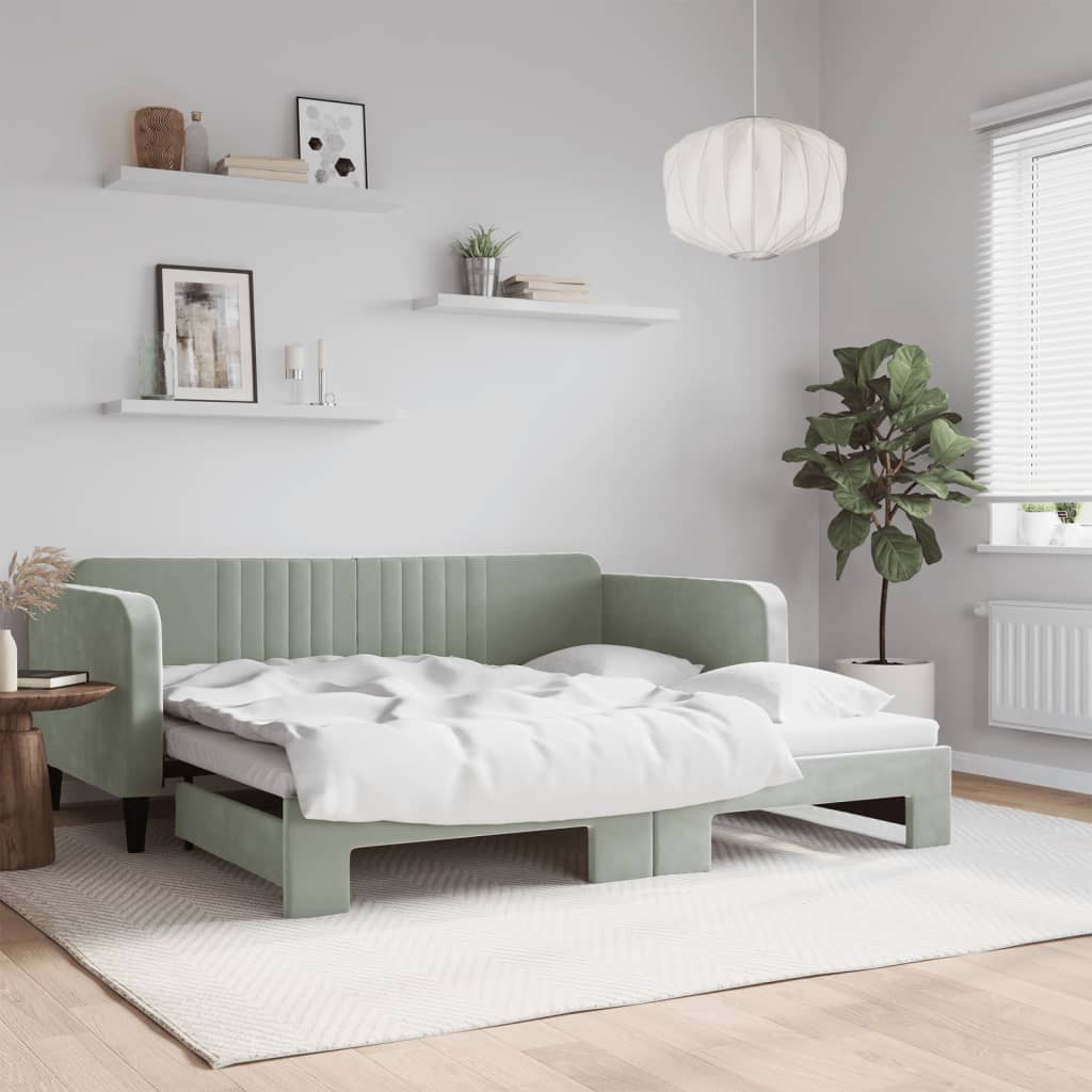 Divano Letto con Letto Estraibile Grigio Chiaro 90x190 Velluto