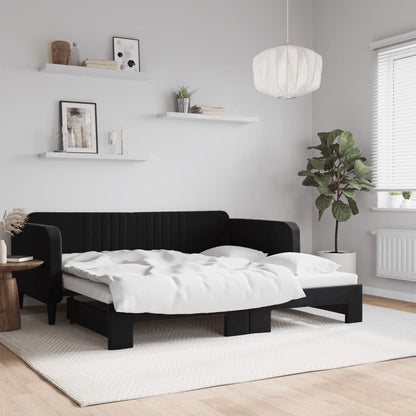 Divano Letto con Letto Estraibile Nero 90x190 cm in Velluto