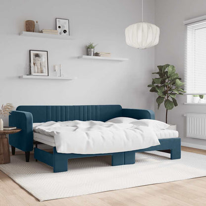 Divano Letto Estraibile con Materassi Blu 80x200 cm Velluto