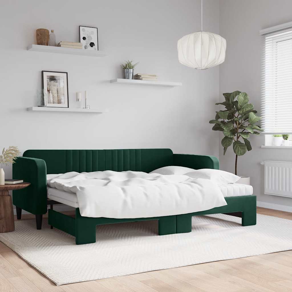 Divano Letto Estraibile Materassi Verde Scuro 80x200 Velluto