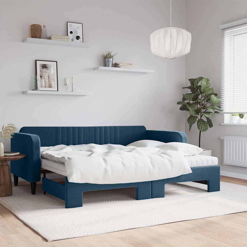 Divano Letto Estraibile con Materassi Blu 90x200 cm Velluto