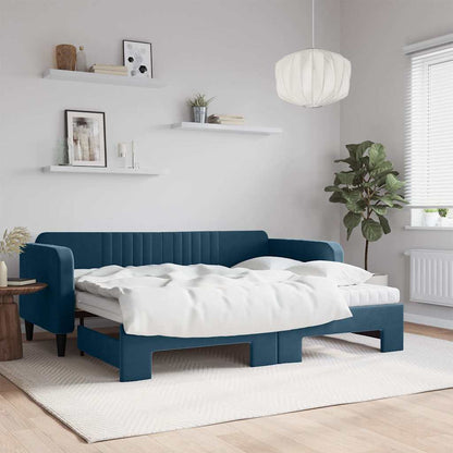 Divano Letto Estraibile con Materassi Blu 90x200 cm Velluto