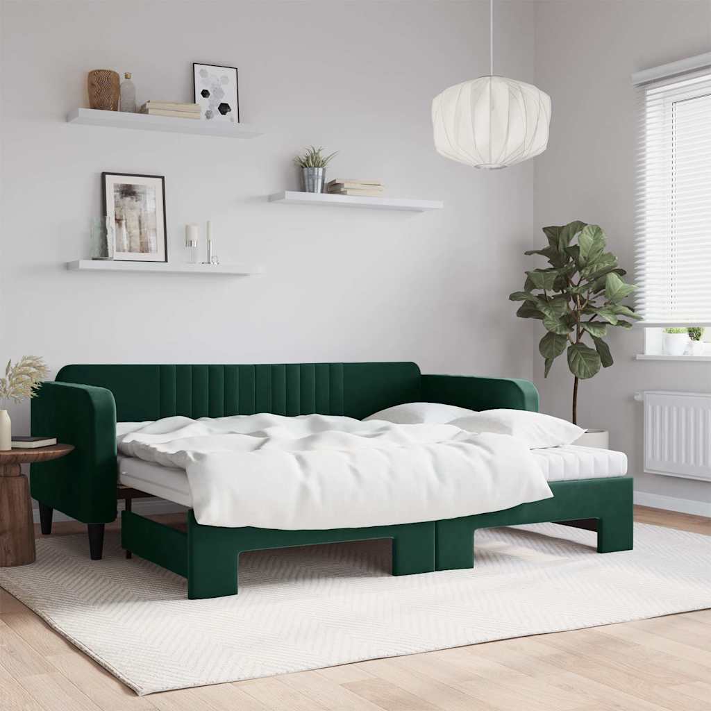 Divano Letto Estraibile Materassi Verde Scuro 90x200 Velluto