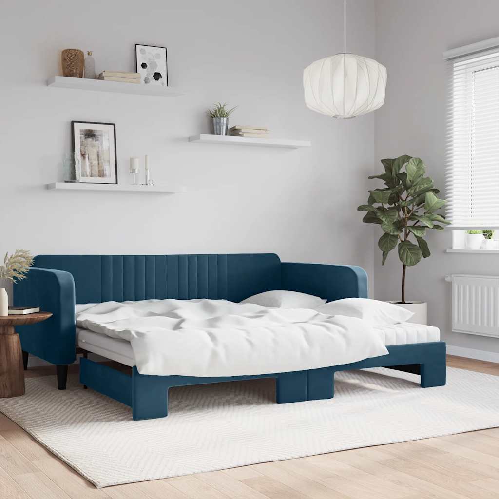 Divano Letto Estraibile con Materassi Blu 100x200 cm Velluto