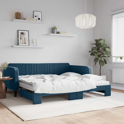 Divano Letto Estraibile con Materassi Blu 100x200 cm Velluto