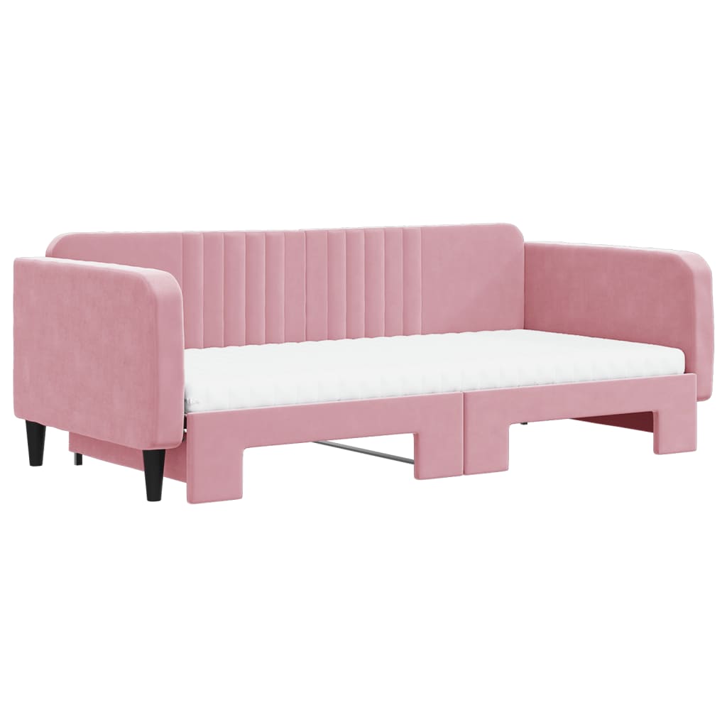 Divano Letto Estraibile con Materassi Rosa 100x200 cm Velluto