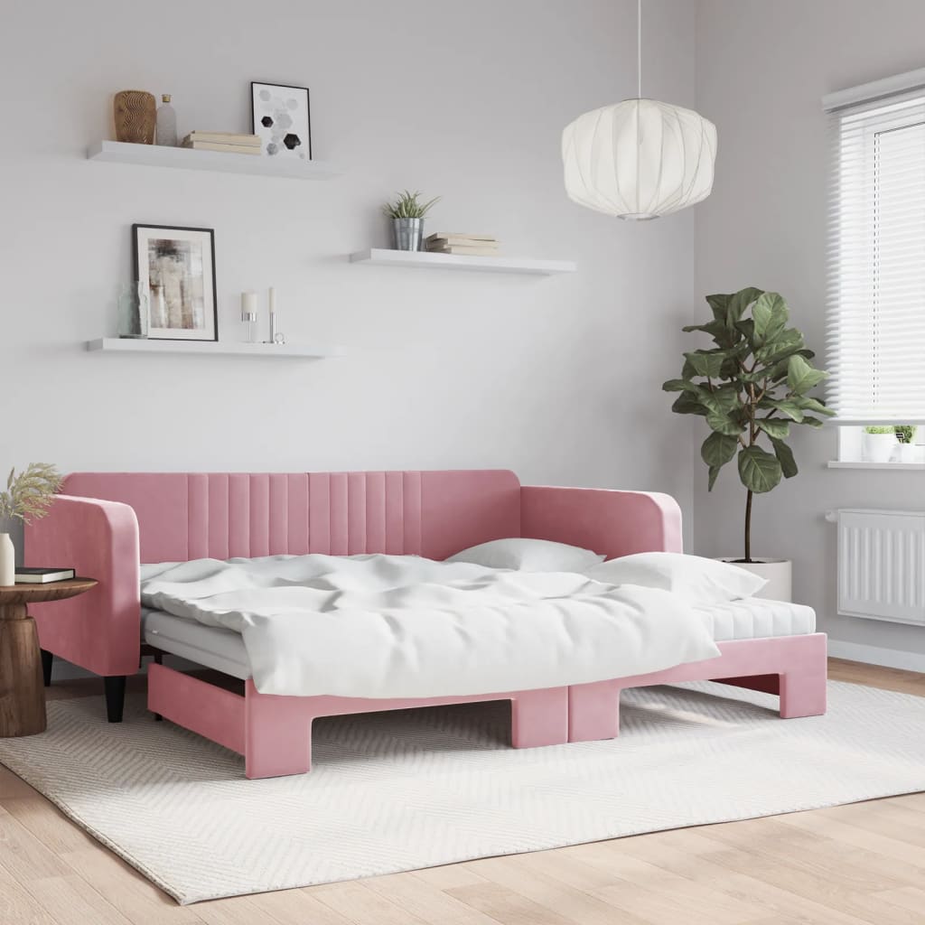 Divano Letto Estraibile con Materassi Rosa 100x200 cm Velluto