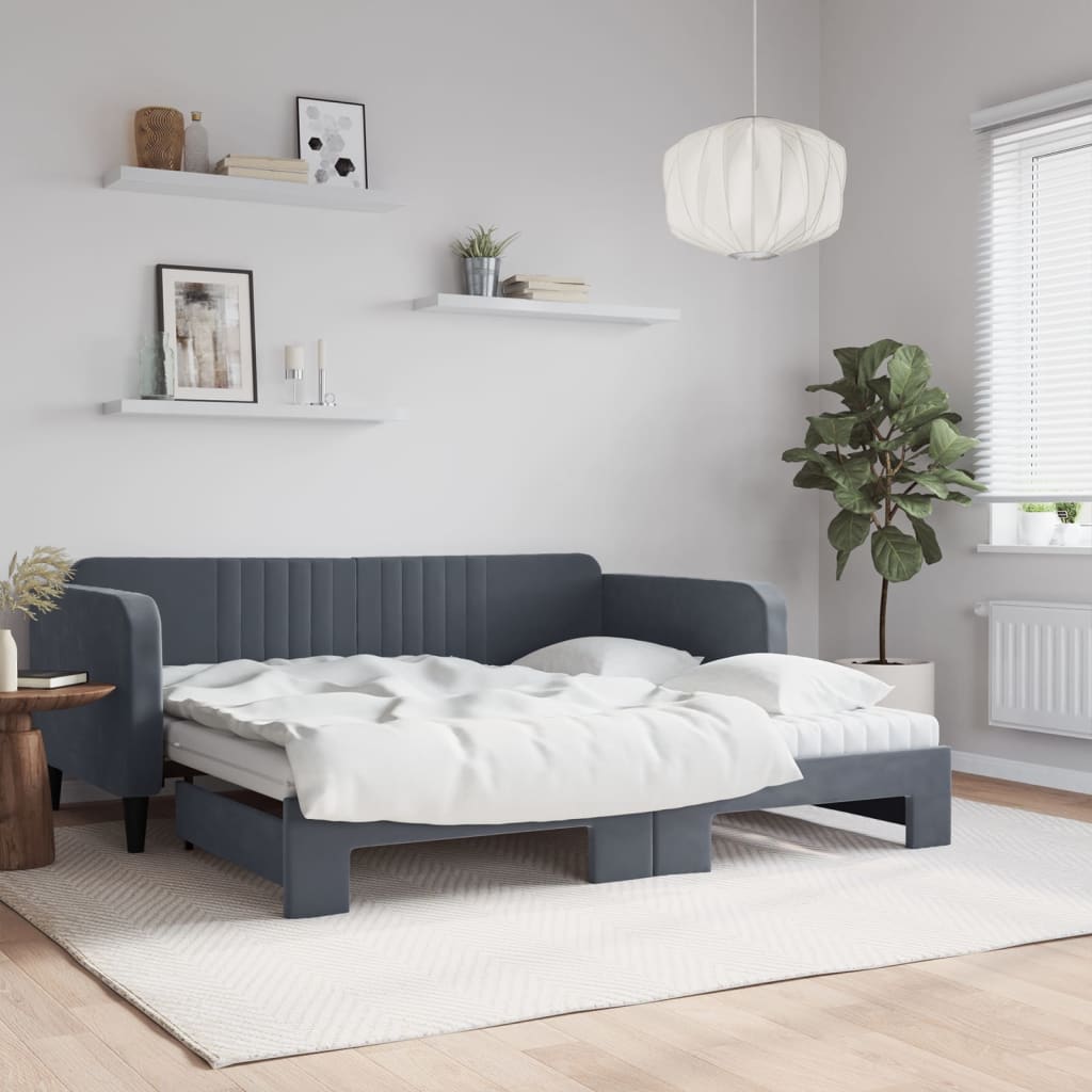 Divano Letto Estraibile Materassi Grigio Scuro 90x190cm Velluto