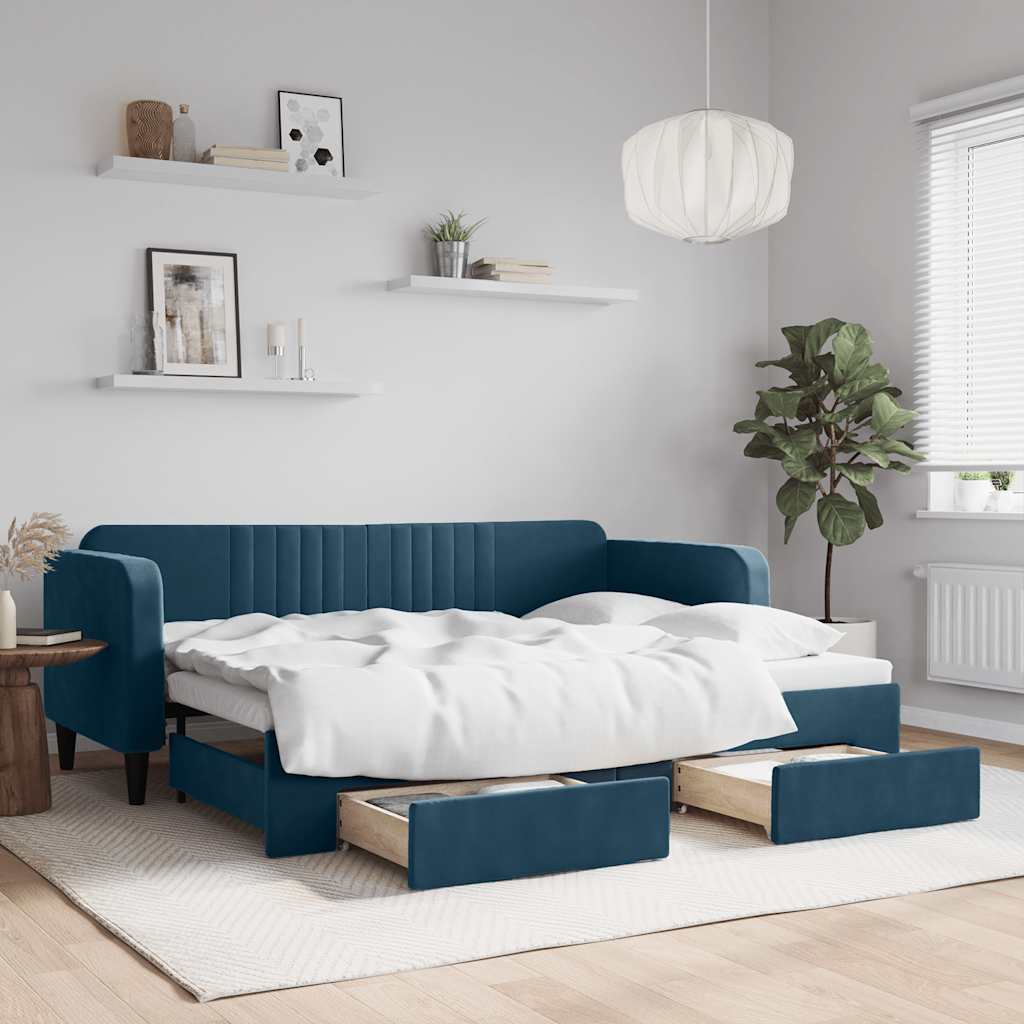 Divano Letto Estraibile con Cassetti Blu 80x200 cm Velluto