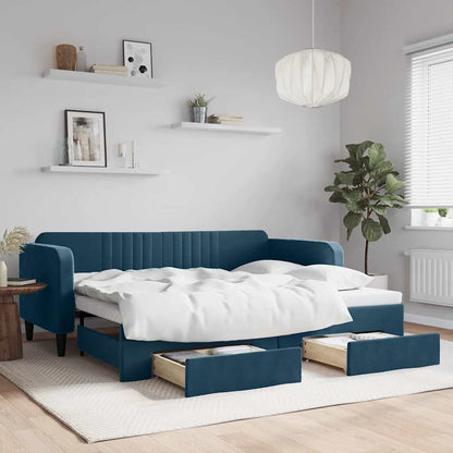 Divano Letto Estraibile con Cassetti Blu 90x200 cm in Velluto