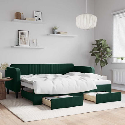 Divano Letto Estraibile Cassetti Verde Scuro 90x200cm Velluto