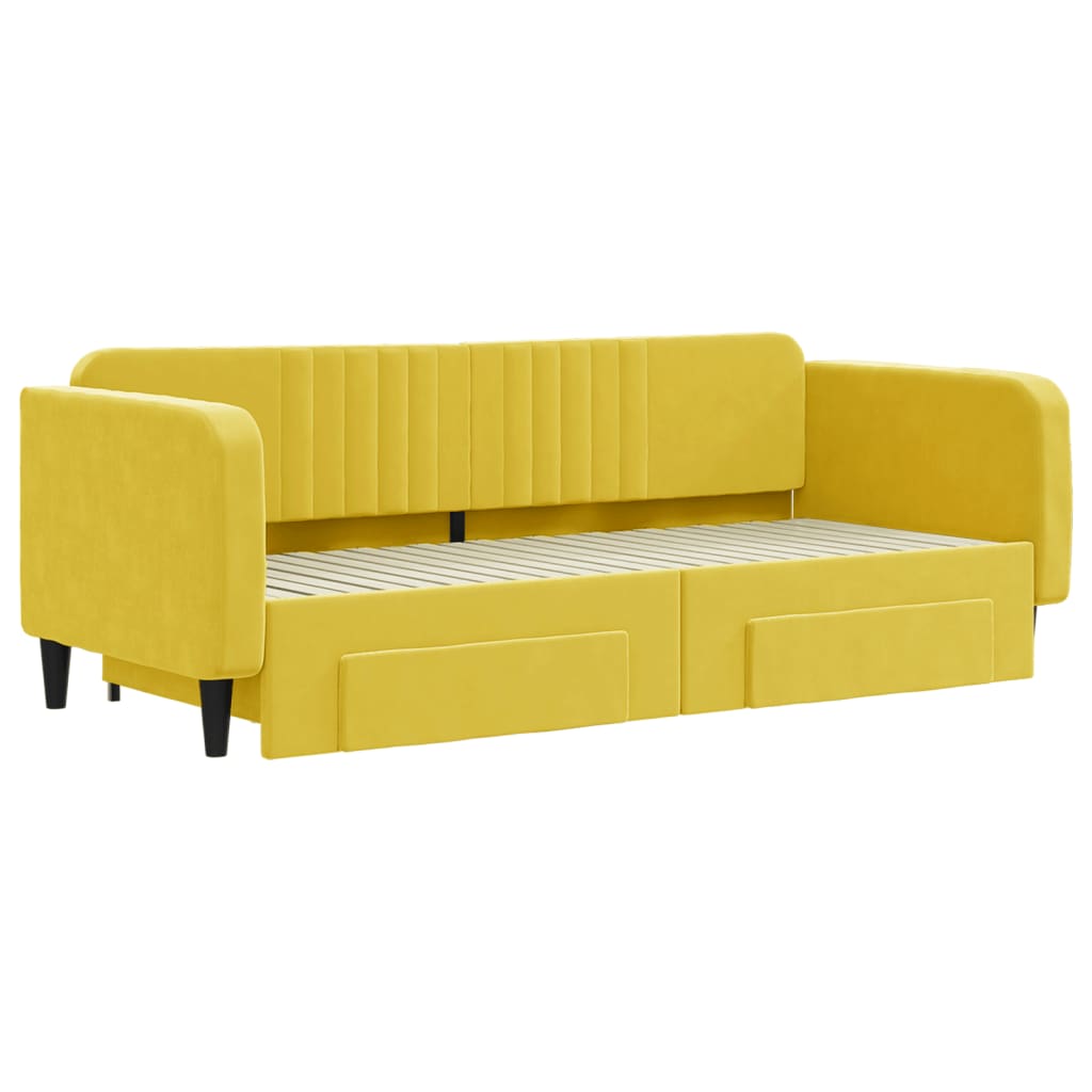 Divano Letto Estraibile con Cassetti Giallo 90x200cm in Velluto