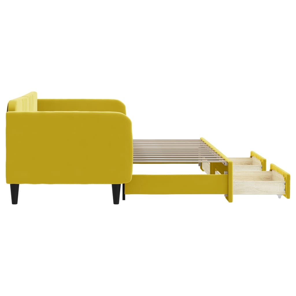 Divano Letto Estraibile con Cassetti Giallo 90x200cm in Velluto