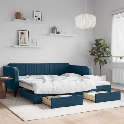 Divano Letto Estraibile con Cassetti Blu 100x200 cm in Velluto
