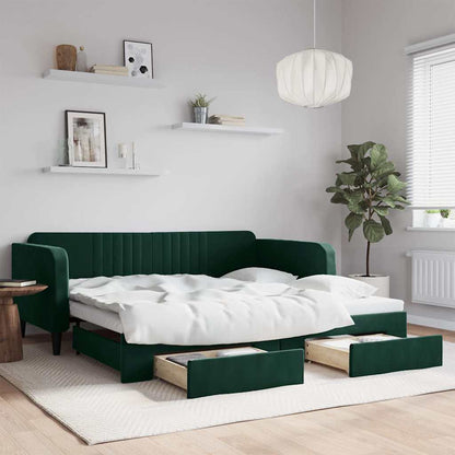 Divano Letto Estraibile Cassetti Verde Scuro 100x200cm Velluto
